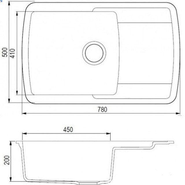 Серая гранитная мойка с крылом 780x500 Adamant Optimaks 04 - фото 6 - id-p783450211