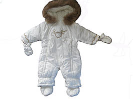 Зимовий комбінезон для дівчинки з натуральним хутром Ceremony by Wojcik 0070 білий 62-68