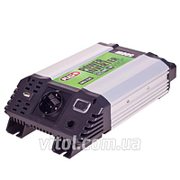 Перетворювач напруги PULSO 12V-220V/500W/USB-5VDC2.0A/мод.хвиля/клеми (IMU-520), (Vitol)