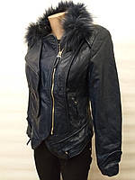 Куртка жіноча шкір-вініл з хутряним коміром