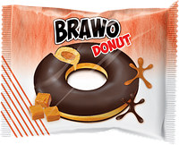 КЕКС «BRAWO DONUT» С КАРАМЕЛЬНОЙ НАЧИНКОЙ В КАКАО-МОЛОЧНОЙ ГЛАЗУРИ