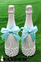 Декор весільних пляшок - Pearl, блакитний