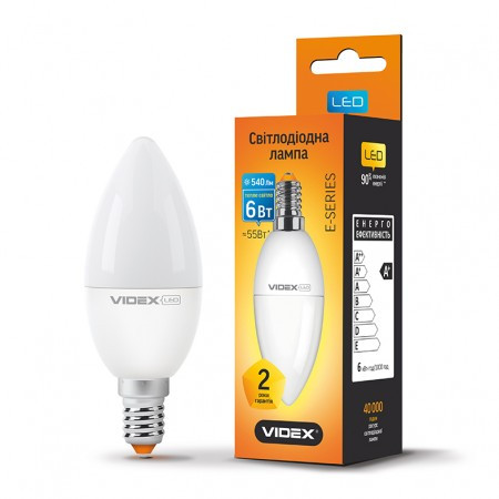 LED лампа VIDEX C37e 6W E14 3000K 220V