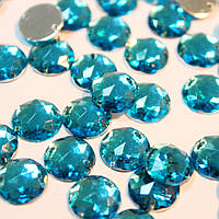 Пришивні акрилові стрази, 10 мм, колір Aquamarine ціна за 1 шт.