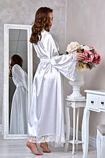 Довгий атласний халат для нареченої Білий. Розміри від XS до ХХL, фото 3