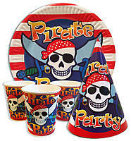 Посуда одноразовая бумажная Пиратская вечеринка, набор детской посуды 10 тарелок 10 стаканчиков 10 колпачков
