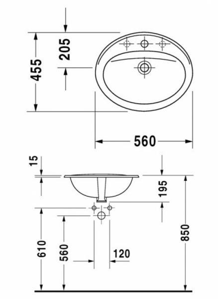 Умывальник встраиваемый в столешницу овальный 560Х455 Duravit Duraplus 0472560000 - фото 2 - id-p784070876