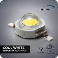 Светодиод 3W Холодный белый 6000-6500K, 300-320Lm; 3.2~3.6V; 700mA; Чип: Bridgelux 45mil; Размеры: D8x5.5мм