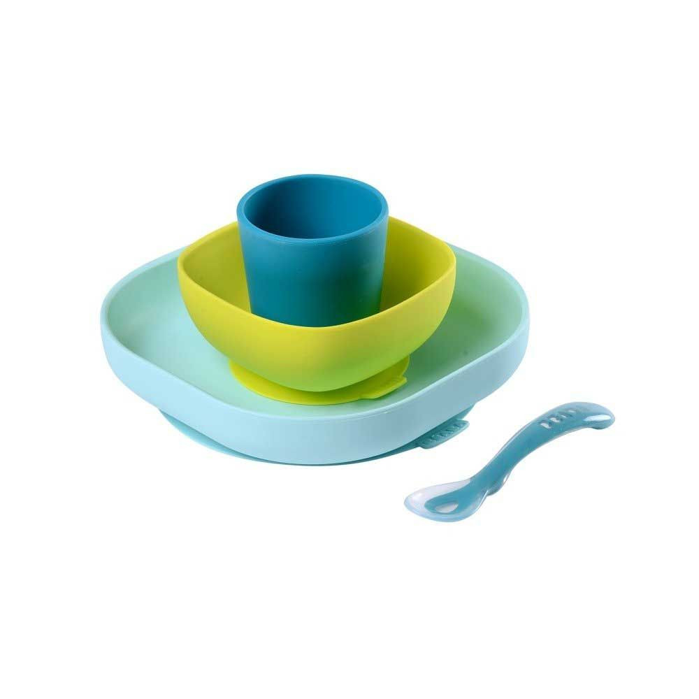Набір силіконового посуду на присосках Beaba Колір — Блакитний, зелений, синій (913428)