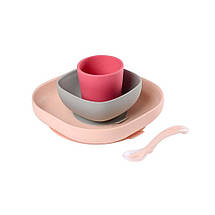 Набір силіконового посуду на присосках Beaba Колір — Персиковий, сірий, рожевий (913429), фото 2