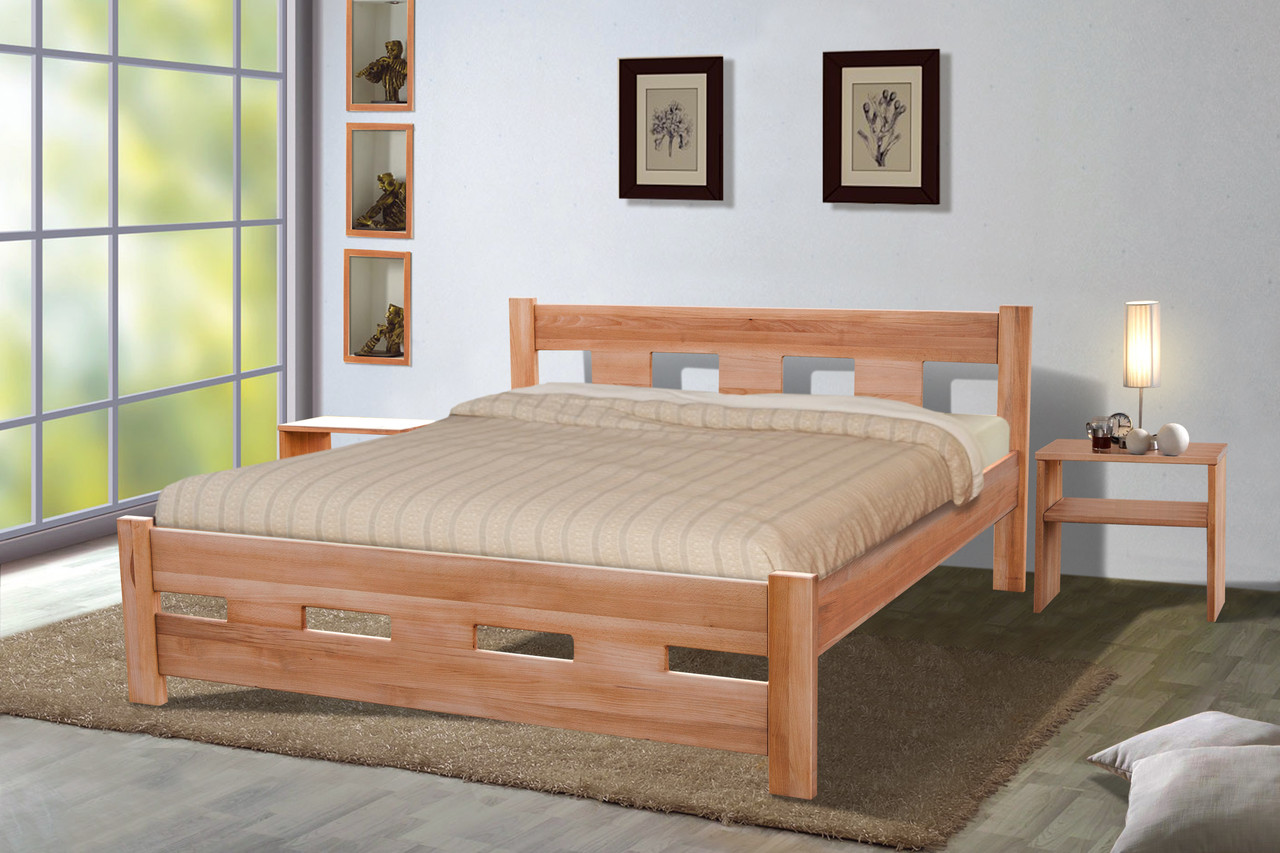 Ліжко двоспальне дерев'яне Space (Спейс) 160х200 Мікс меблі, колір бук натуральний + масло віск