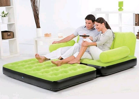 Надувний диван-трансформер 5 в 1 BestWay 67356 Зелений Comfort (Air-O-Space) (188x152x64) + насос 220V. Велюр., фото 2