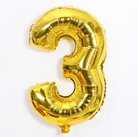Кулька цифра 3 фольгована 32 дюйма золотистий