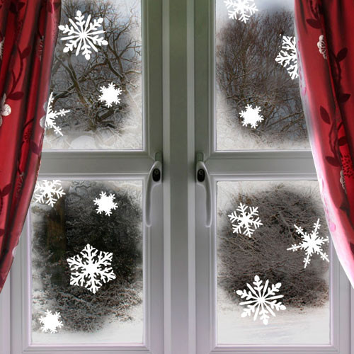 Набір наклейок на скло та стіни Сніжинки вінілові самоклеючі святкові матова Набір 13 шт., фото 1