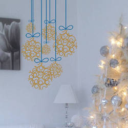 Наклейка новорічна Кульки на ниточках (новорічний декор візерунки сніжинки) матова 490х800 мм