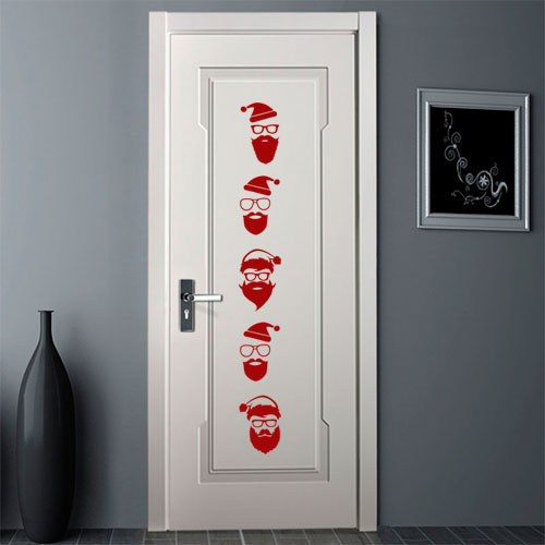 Новорічна інтер'єрна наклейка Хіпстери (набір санта-клаусів та дідів морозів) матова Набір 5 шт., фото 1