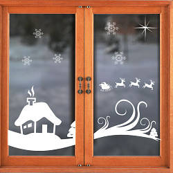 Новорічна наклейка на вікно Зимовий будинок (будиночок санта олені на скло та вікна) матова 700x490 мм