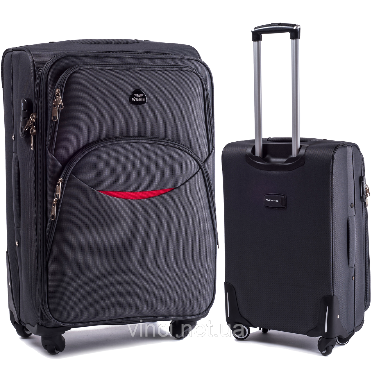Чемодан дорожній великий СІРИЙ 75х50х30 на 4 колесах з цупкої тканини CODURA 1200D 360* Валіза WINGS 1708, фото 1