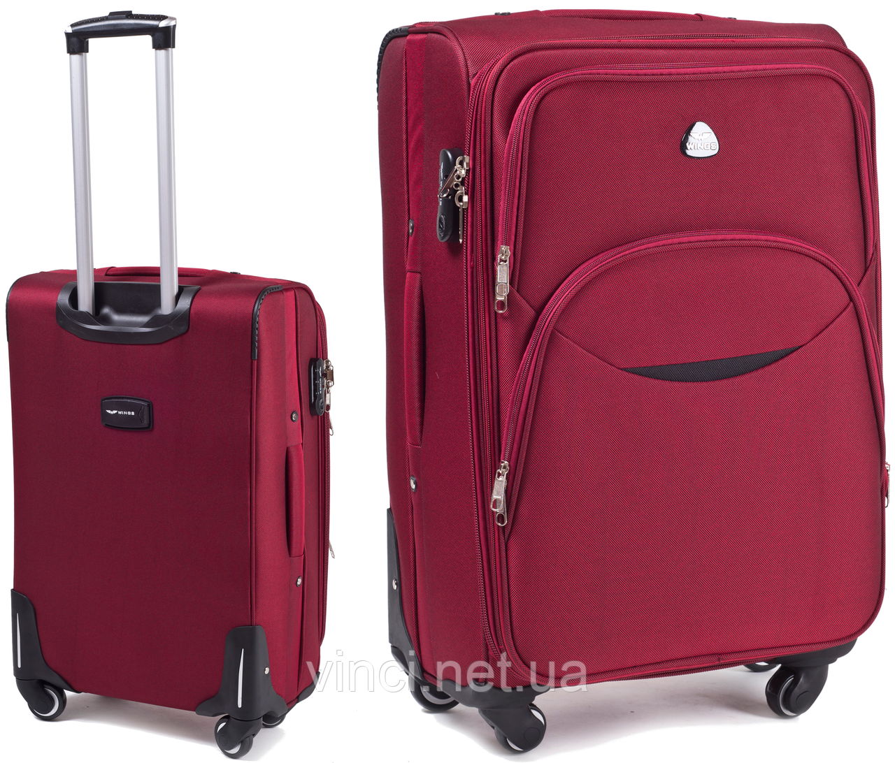 Чемодан дорожній на 4 колесах з цупкої тканини CODURA 1200D 360* Валіза WINGS 1708 ручна кладь , малий БОРДОВИЙ, фото 1