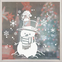 Новорічна наклейка Веселий сніговик (сніжинки снігова баба сніговик у шарфі декор вікон) матова 700x655 мм