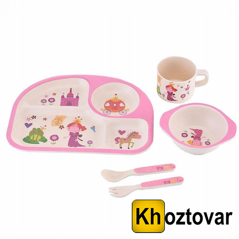 Набір дитячого посуду з бамбукового волокна Bamboo Fibre Kids Set Pink, фото 1