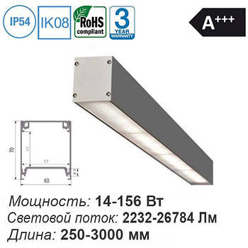 Світильники денного світла світлодіодні (LED) в профілі 60х70 мм