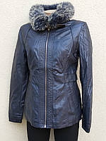 Куртка женская кож-винил с меховым воротником и теплой подкладкой