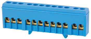 Шина нульова E.Next на DIN-рейку, 12 отворів, ізольована, синя