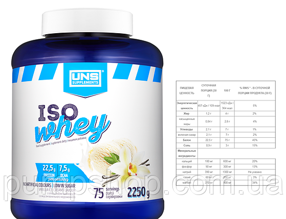 Сироватковий ізолят протеїн UNS Iso Whey 2250 г, фото 2