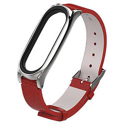 Шкіряний ремінець Primo Mijobs для фітнес-браслета Xiaomi Mi Smart Band 5 - Red&Silver
