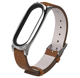 Шкіряний ремінець Primo Mijobs для фітнес-браслета Xiaomi Mi Band 4 - Brown&Silver