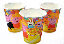 Склянки одноразові паперові жовті для дитячого дня народження "Свинка Пеппа"