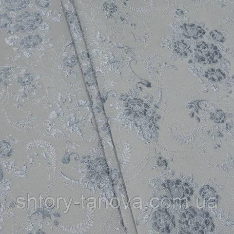 Жакард, квіти сіро-синій, фото 1