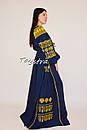 Плаття вишиванка плаття льон,темно синє плаття вишите золотою ниткою, фото 6