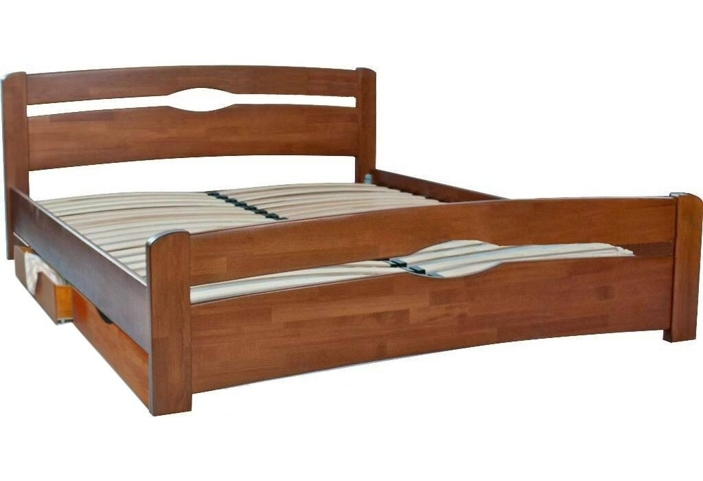 Ліжко  двоспальне дерев'яне з ящиками Кароліна Мікс меблі, колір світлий горіх, розмір спального місця 160x200