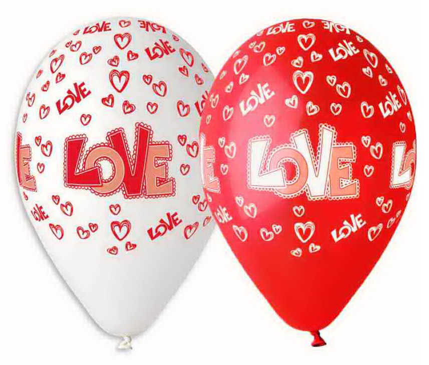 Повітряні кулі "LOVE" 12" (30 см) Пастель Білий Червоний В упак:100 шт. Пр-во "Gemar" Італія
