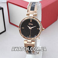 Женские кварцевые наручные часы Dior 070 / Диор на металлическом браслете золотистого цвета
