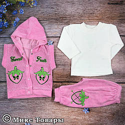 Костюм трійка з велюрової тканини для дівчаток Вік: 68,74,80 см (7307-2)