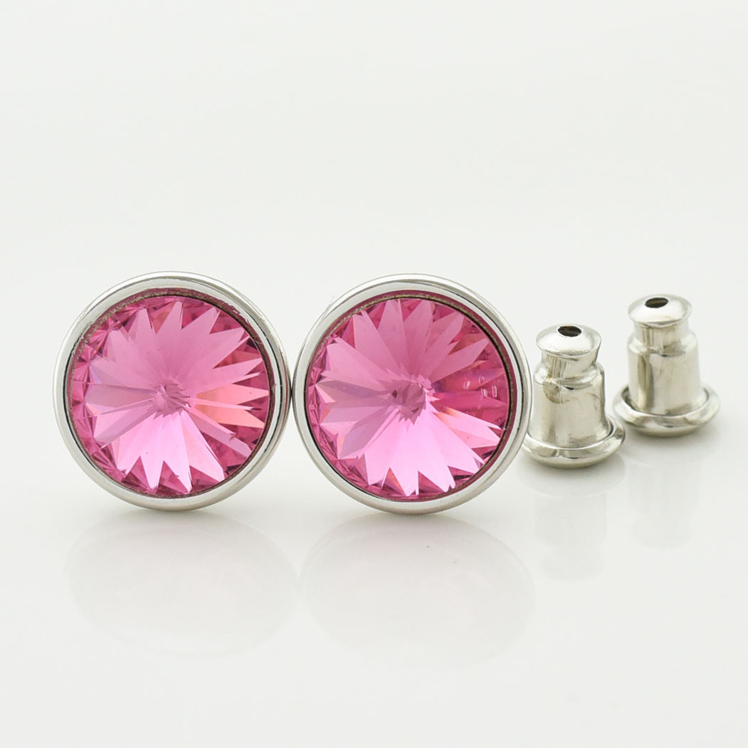 Сережки з кристалами Swarovski 83081 розмір 10х10 мм колір рожевий позолота Біле Золото
