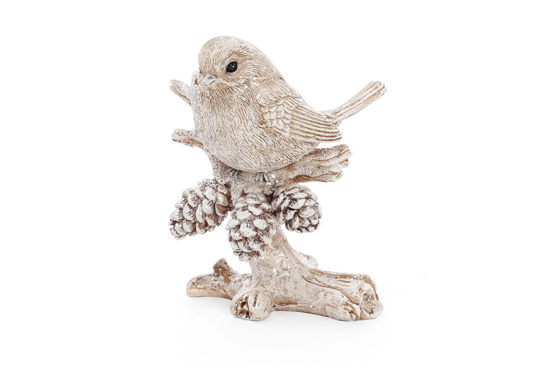 Декоративна статуетка Пташка на гілці з шишками 9см, фото 1