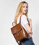 Рюкзак сумка трансформер жіночий шкіряний з пряжкою (коричневий), фото 3