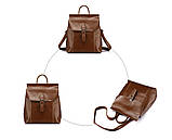 Рюкзак сумка трансформер жіночий шкіряний з пряжкою (коричневий), фото 6