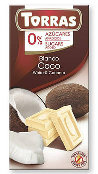 Torras Білий шоколад з КОКОСОМ без цукру, 75г