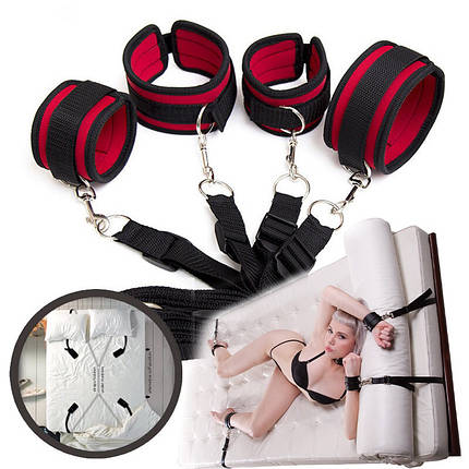 Ремені на ліжко прихований комплект для фіксації в ліжко LUX Bed bondage BDSM наручники наніжники, фото 1
