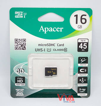 Картка пам'яті microSD Apacer 16 GB class 10 UHS-I U1 (AP16GMCSH10U1-RA)