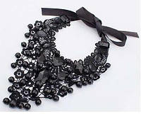 Ожерелье "Агат" Воротник кружево черный с бусинами