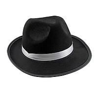 Шляпа Мужская фетр (черная) с белой лентой