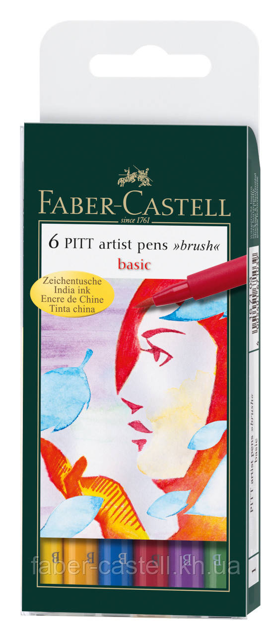 Набір капілярних ручок пензликів Faber-Castell PITT Artist Pens Brush Basic, 6 кольорів, 167103