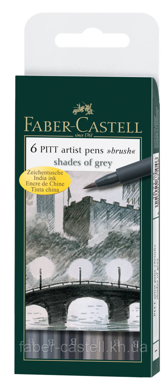 Набір капілярних ручок пензликів Faber-Castell PITT Artist Pens Brush Shades of grey 6 шт., 167104