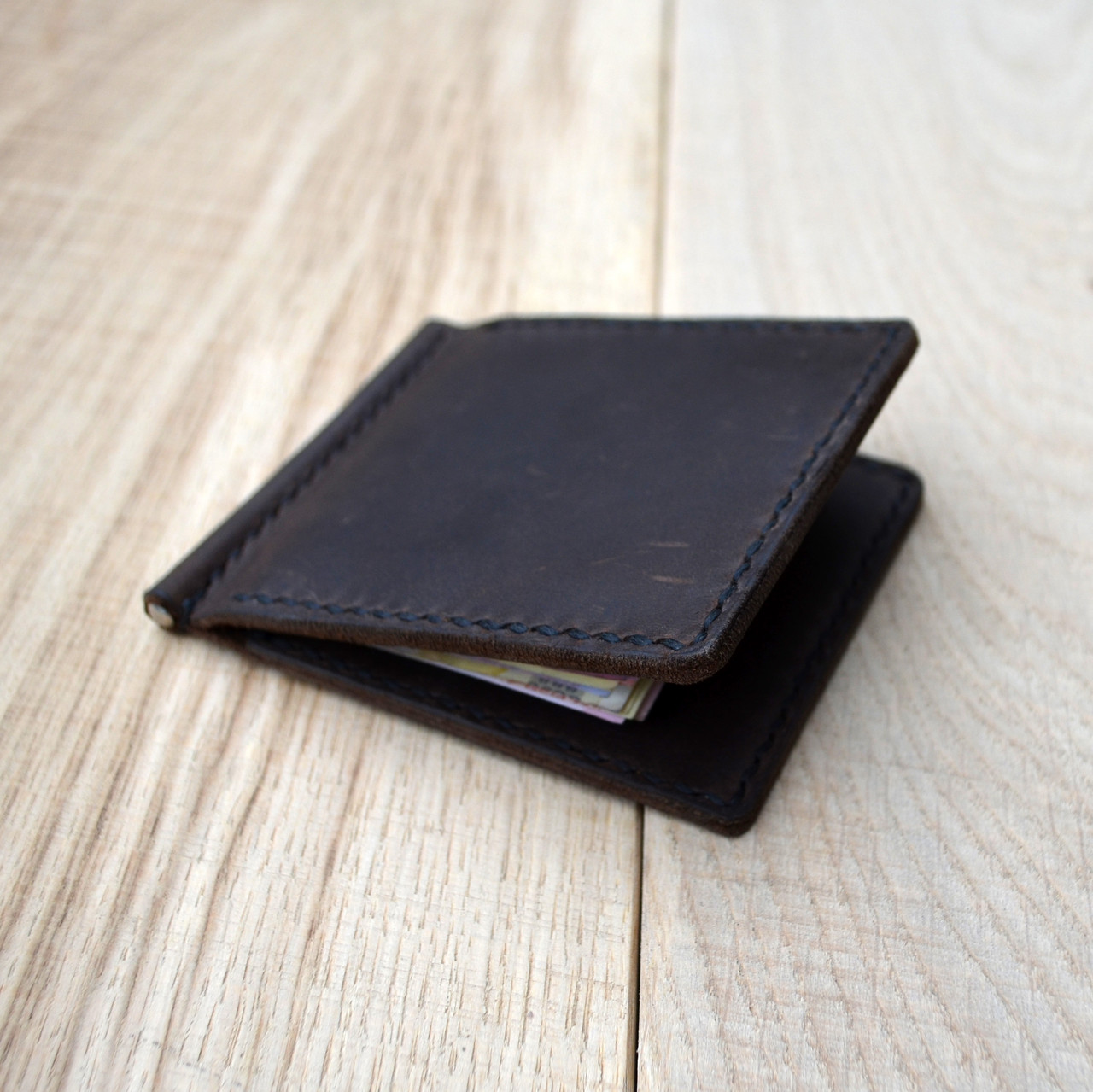 Коричневий затискач для грошей із внутрішніми кишенями Mr.Falke, фото 1